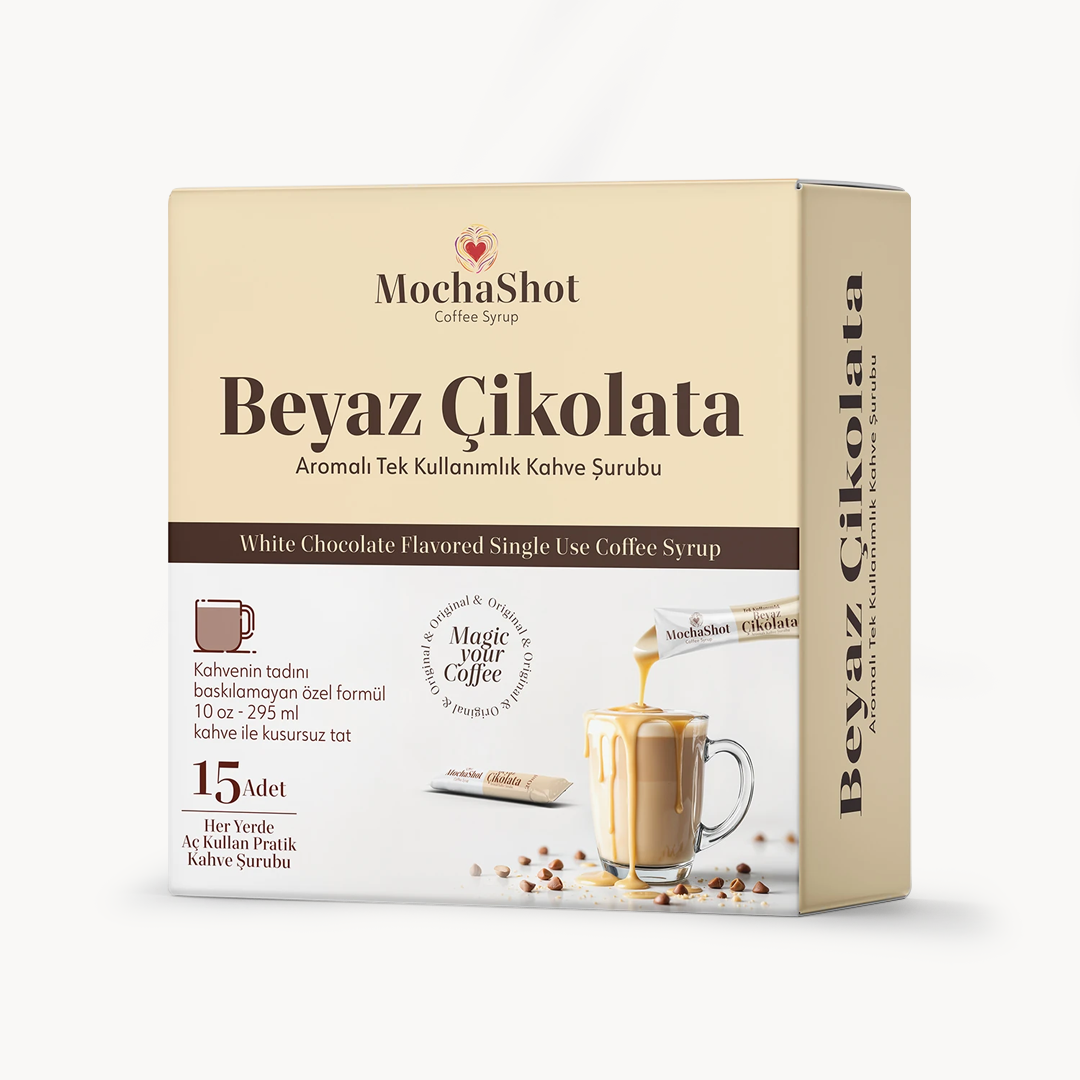Mocha Shot Beyaz Çikolata Aromalı Tek Kullanımlık Kahve Şurubu 20 ml x 15 Adet