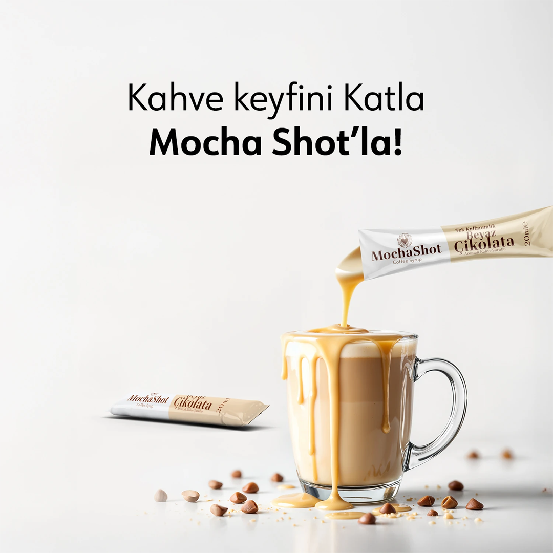 Mocha Shot Beyaz Çikolata Aromalı Tek Kullanımlık Kahve Şurubu 20 ml x 15 Adet