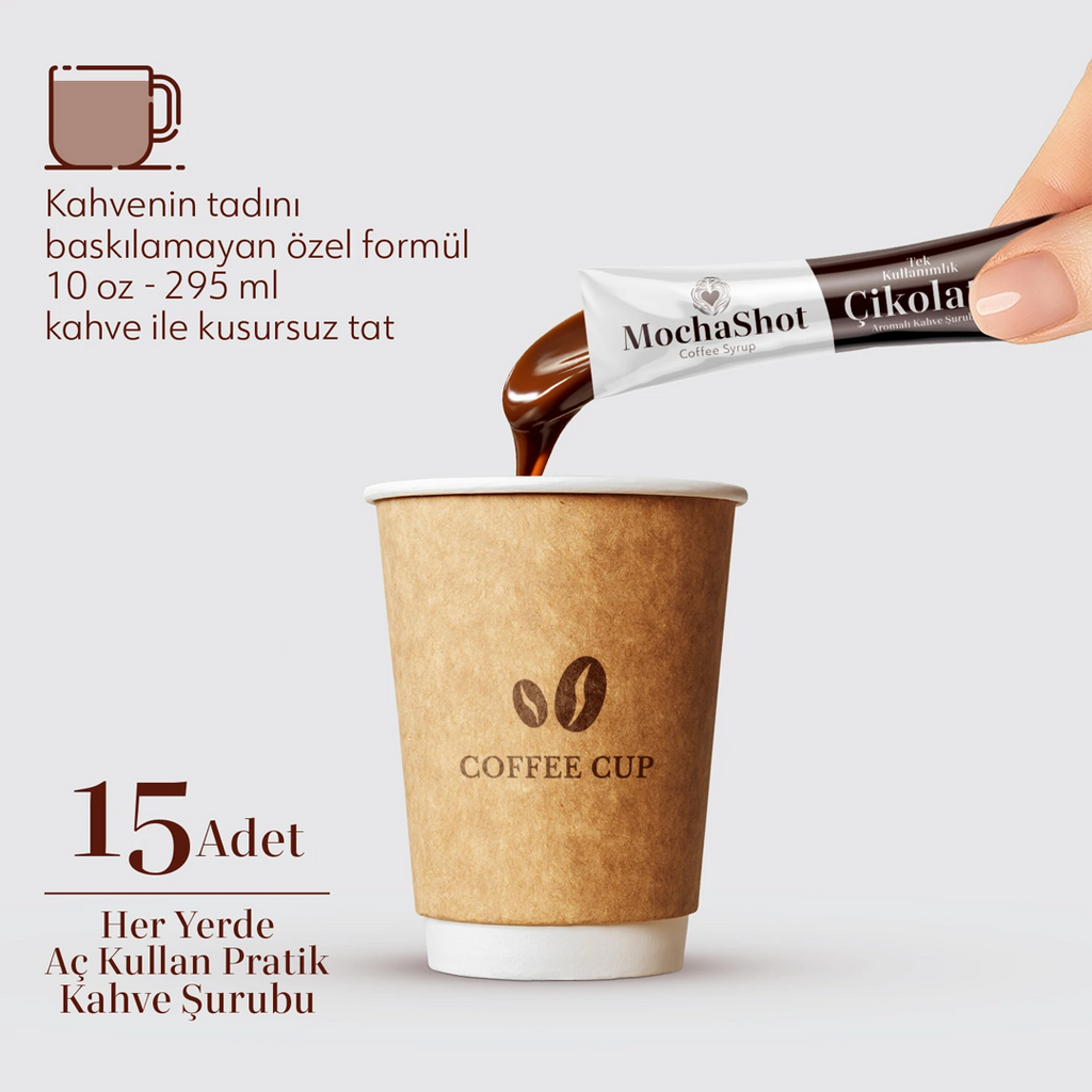 Mocha Shot Çikolata Aromalı Tek Kullanımlık Kahve Şurubu 20 ml x 15 Adet