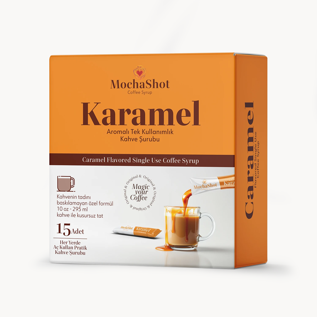 Mocha Shot Karamel Aromalı Tek Kullanımlık Kahve Şurubu 20 ml x 15 Adet