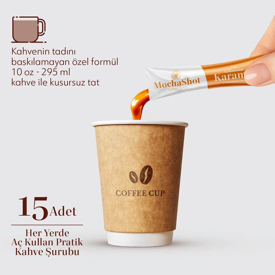 Mocha Shot Karamel Aromalı Tek Kullanımlık Kahve Şurubu 20 ml x 15 Adet