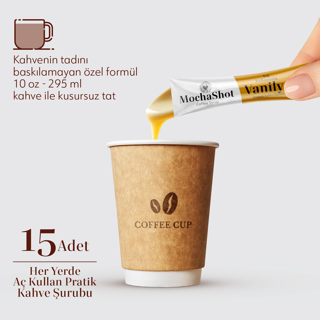 Mocha Shot Vanilya Aromalı Tek Kullanımlık Kahve Şurubu 20 ml x 15 Adet
